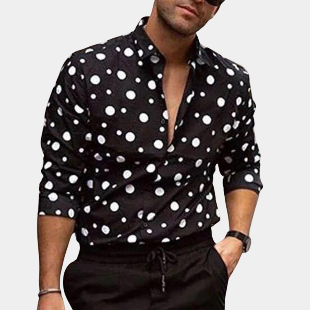 Herren Langarmhemd Mit Kragen Polka Dot Blüten Muster Weiß - Norvielle