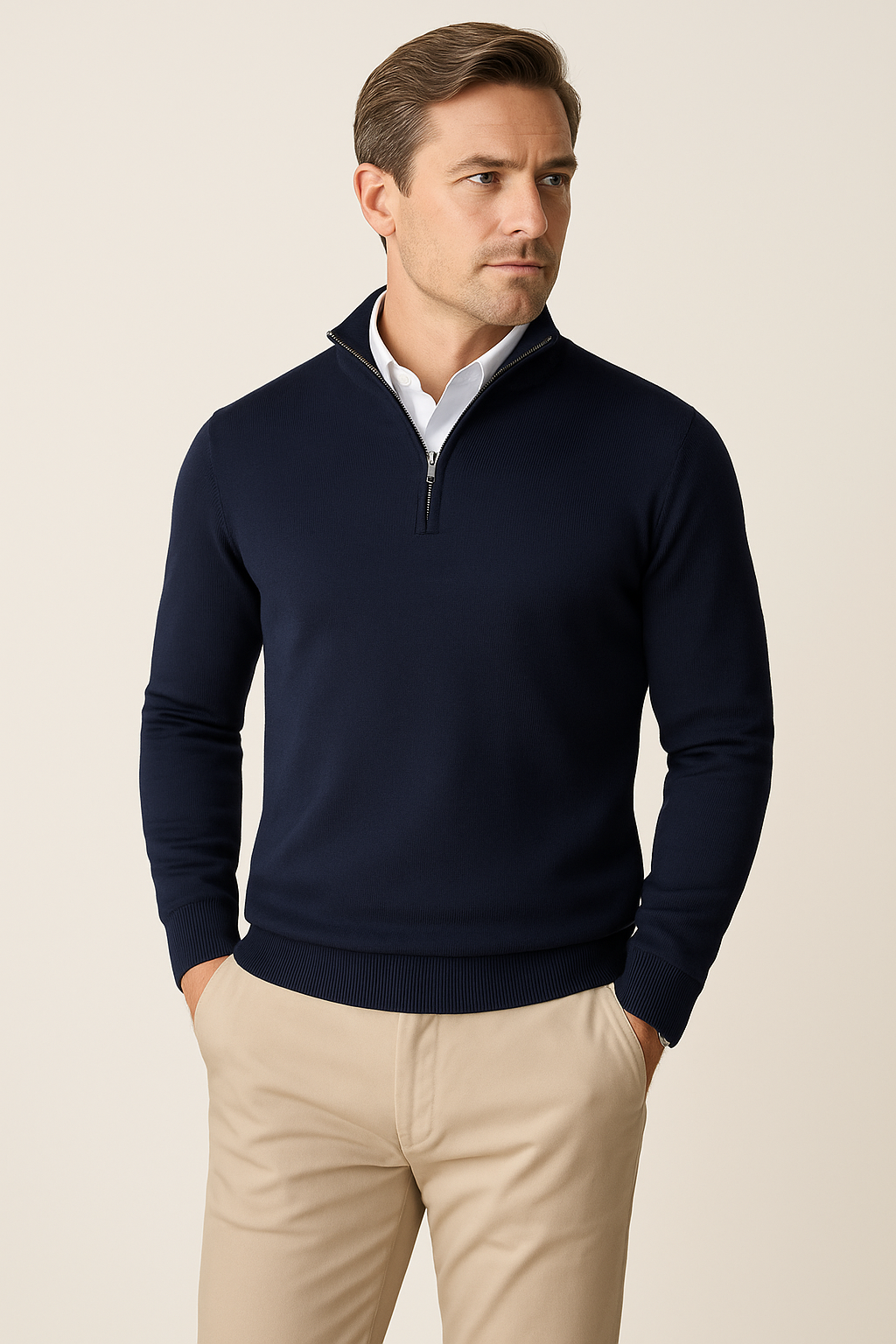 Herren Strickpullover Viertelreißverschluss Grau - Norvielle