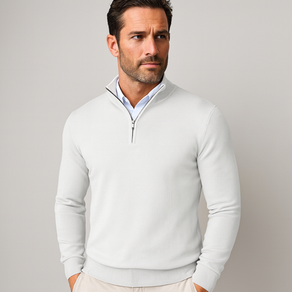 Polo Jumper – Strickpullover mit Viertelreißverschluss für Herren-Weiß-S-Chaps Herrenmode