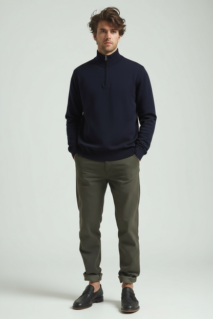 Polo-Pullover | Halb-Reißverschluss | Gestrickt | Viertel-Reißverschluss-Pullover | Herrenpullover-Marineblau-M-Chaps Herrenmode