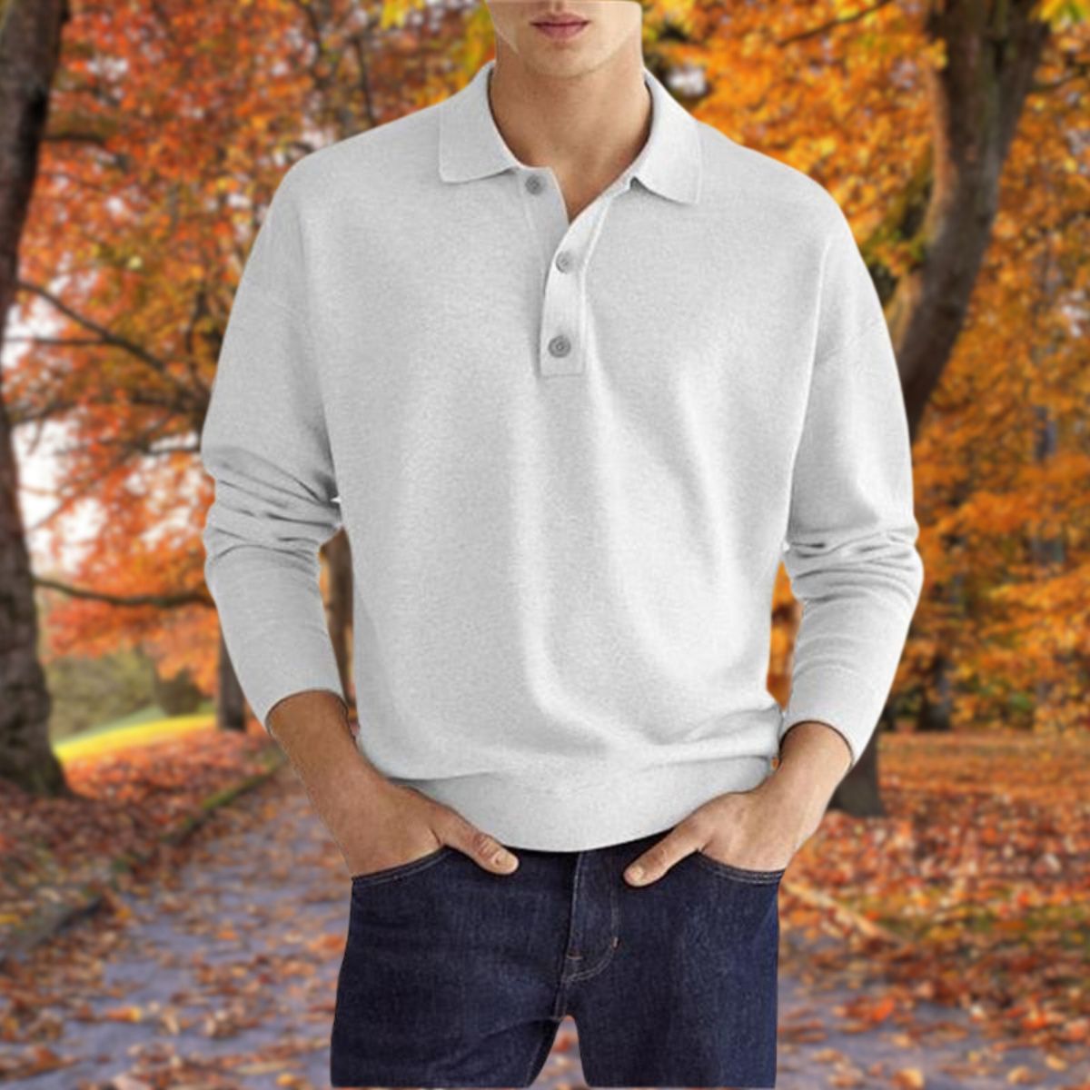 Polo-Pullover – Knopfleiste am Hals – Kragen – Pullover – Herrenpullover-Weiß-S-Chaps Herrenmode