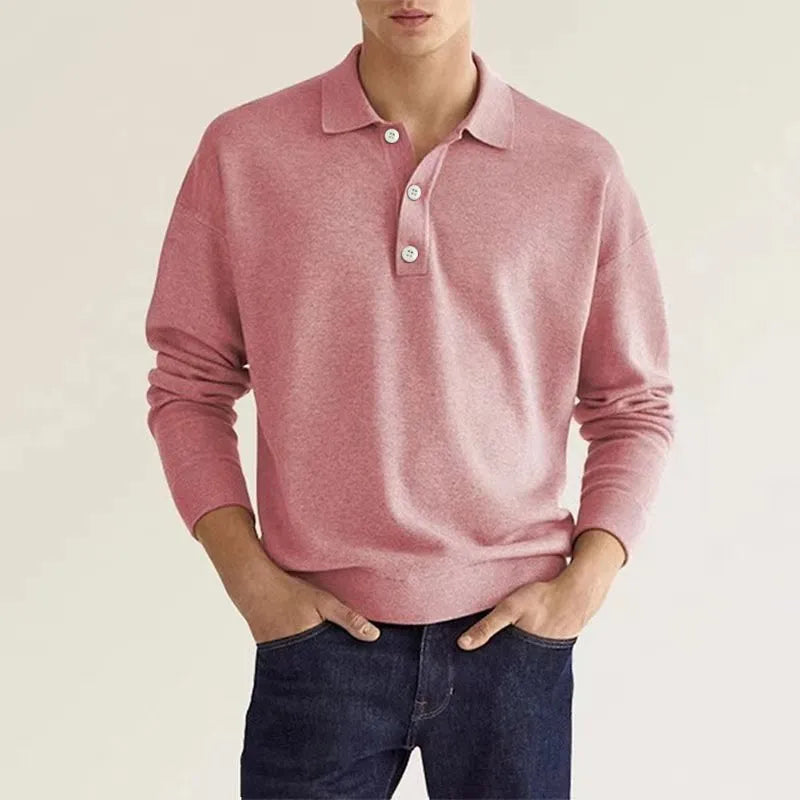 Polo-Pullover | Mit Kragen | Knopfleiste am Hals | Pullover | Herren-Strickmode-Rosa-S-Chaps Herrenmode