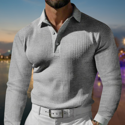 Herren Polo Pullover Waffelstrick Mit Kragen Schwarz - Norvielle