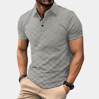 Polo-Shirt – Herren-Polohemd mit kurzen Ärmeln und Viertelknopfleiste-Grau-S-Chaps Herrenmode