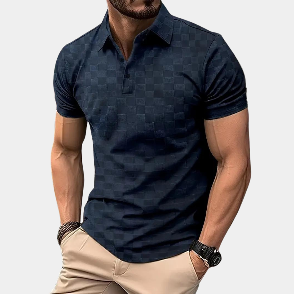 Polo-Shirt – Herren-Polohemd mit kurzen Ärmeln und Viertelknopfleiste-Marineblau-S-Chaps Herrenmode