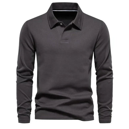 Polo-Sweatshirt | Umlegekragen | Normale Passform | Langarm-Poloshirts | Herrenbekleidung-Grau-S-Chaps Herrenmode