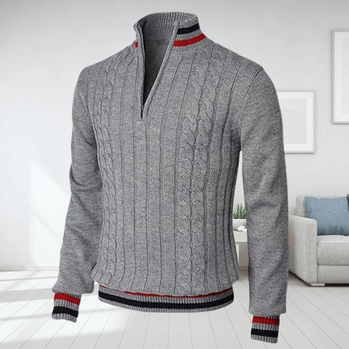 Polo-Sweatshirt – gestrickt – V-Ausschnitt – mit halbem Reißverschluss – Winterkleidung für Herren-Grau-S-Chaps Herrenmode