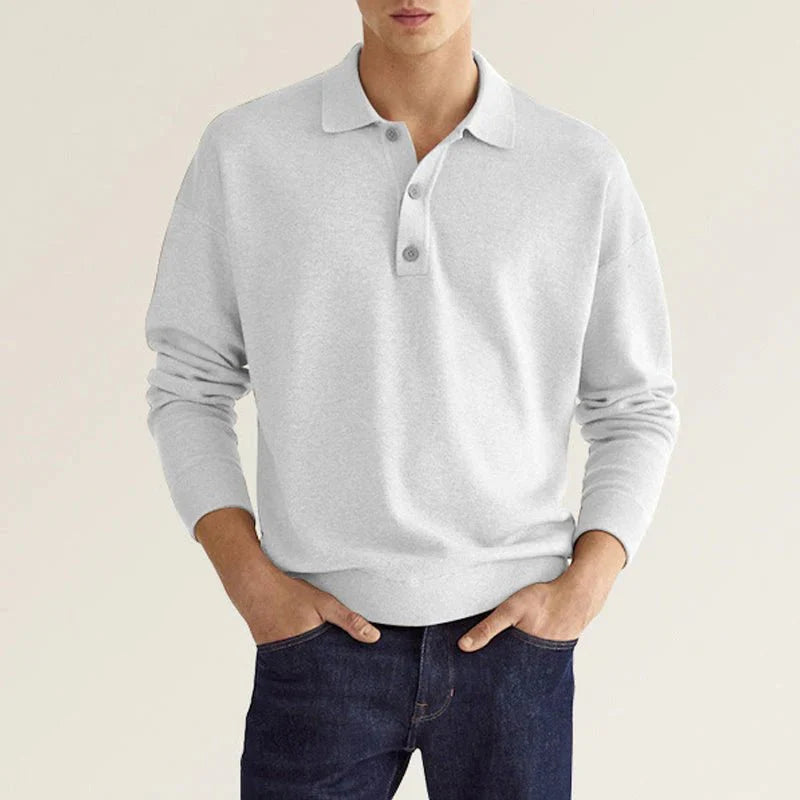 Herren Polo-Sweatshirt Langarm mit Kragen Schwarz - Norvielle