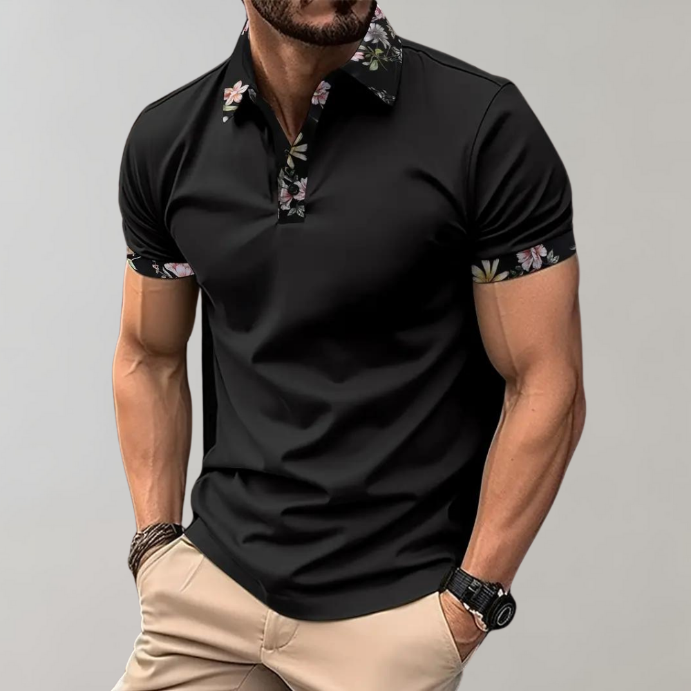 Herren Polo-T-Shirt Blumenmuster Kurzarm Weiß - Norvielle