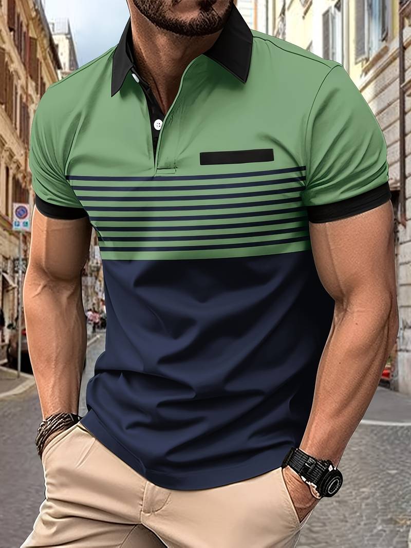 Herren Polo T-Shirt Gestreift Kurzarm Weiss - Norvielle