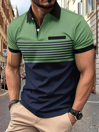 Herren Polo T-Shirt Gestreift Kurzarm Weiss - Norvielle