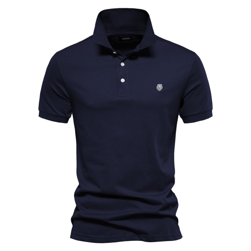Polo-T-Shirt | Halbknopfleiste | Umgeschlagener Kragen | Polohemden | T-Shirt für Herren-Marineblau-S-Chaps Herrenmode