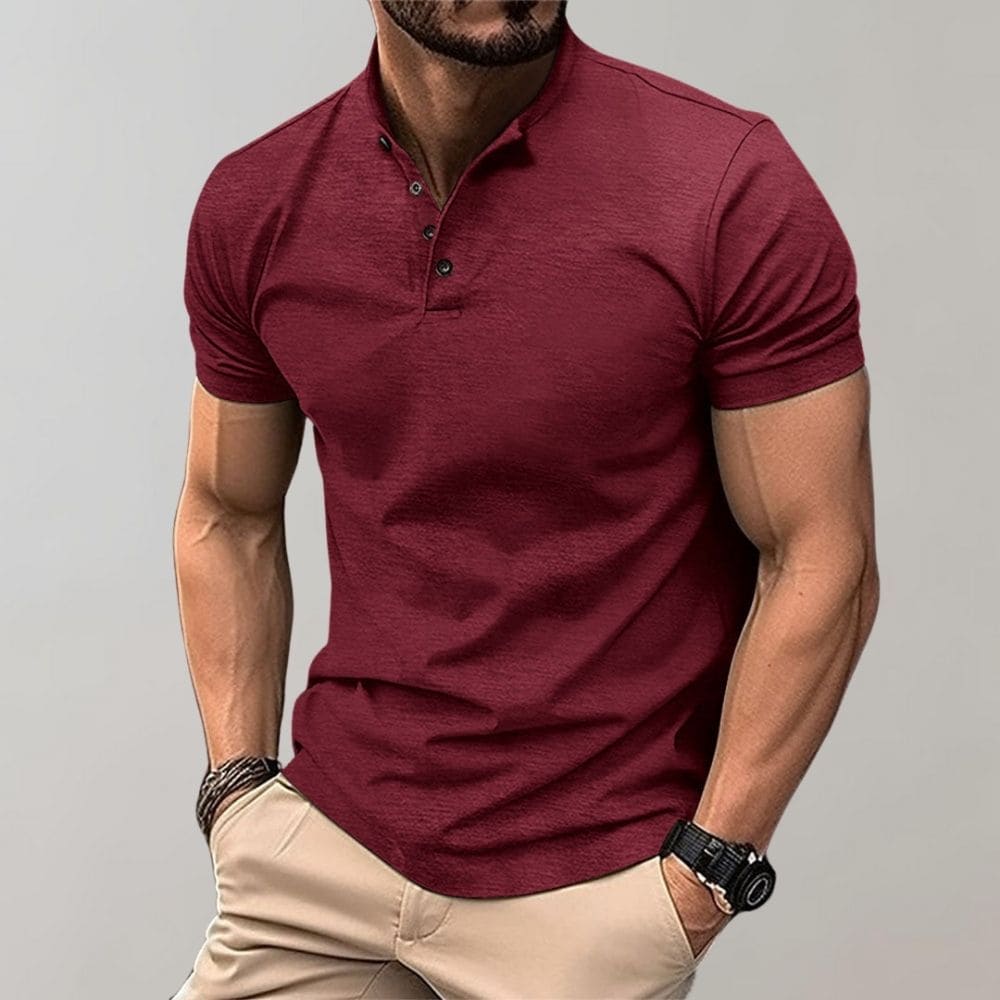 Polo-T-Shirt – Kurzarm – Knopfleiste – Einfarbiges T-Shirt – Herren-T-Shirt-Rot-S-Chaps Herrenmode