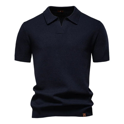 Polo-T-Shirt | Kurzarm | Mit Kragen | Gestricktes T-Shirt | Herrenhemd-Marineblau-S-Chaps Herrenmode