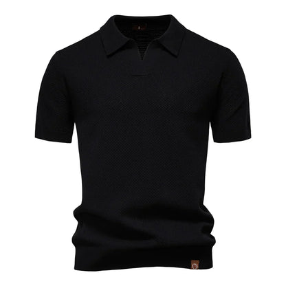 Polo-T-Shirt | Kurzarm | Mit Kragen | Gestricktes T-Shirt | Herrenhemd-Schwarz-S-Chaps Herrenmode