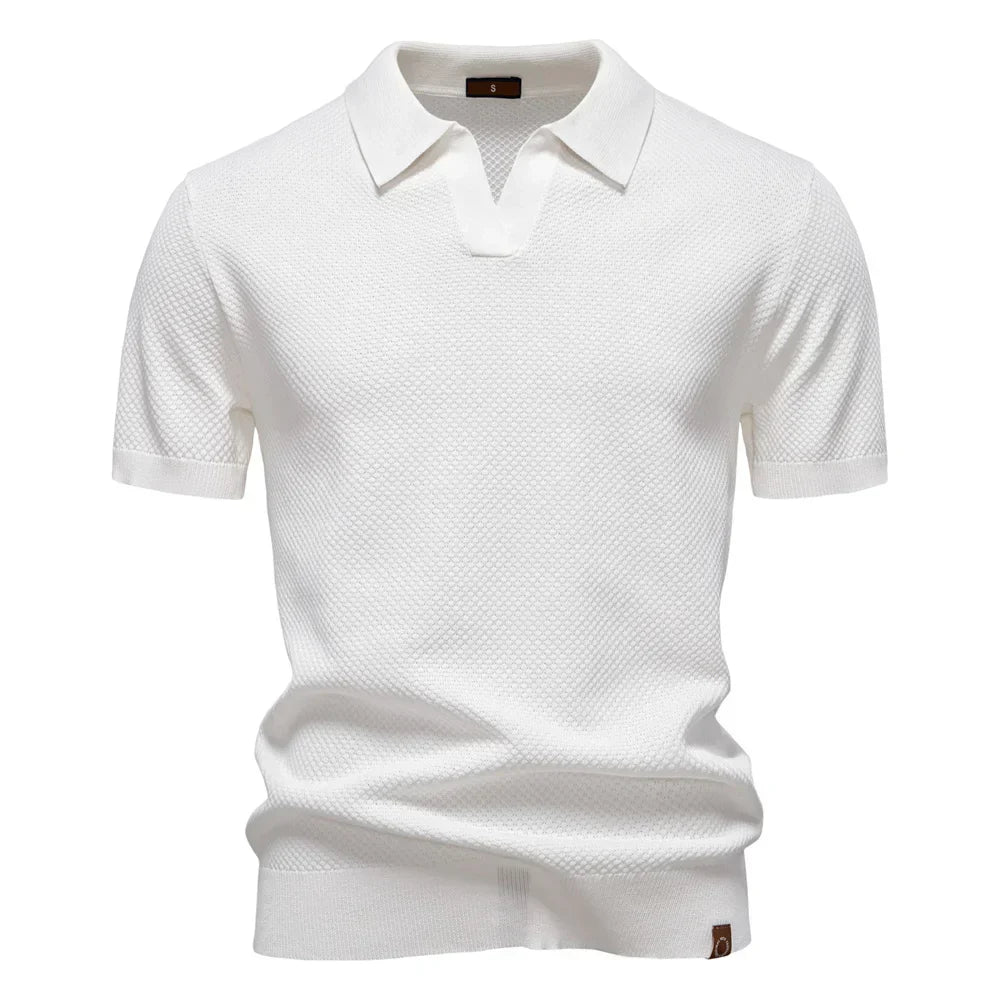 Polo-T-Shirt | Kurzarm | Mit Kragen | Gestricktes T-Shirt | Herrenhemd-Weiß-S-Chaps Herrenmode