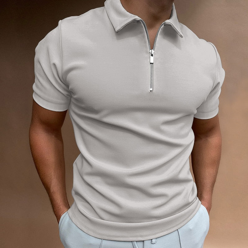 Polo-T-Shirt – Kurzarm-Polohemd für Herren mit Umlegekragen und halbem Reißverschluss-Grau-S-Chaps Herrenmode