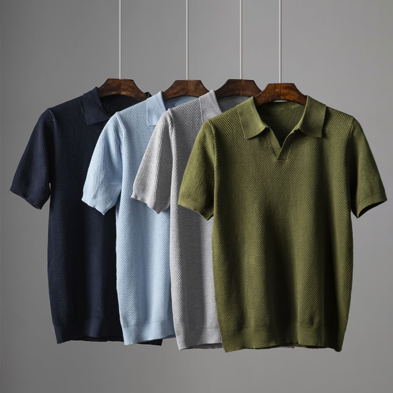 Herren Polo T-Shirt Kurzarm V-Ausschnitt Weiß - Norvielle