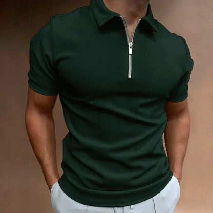 Polo-T-Shirt | Kurzarm | Viertelreißverschluss | Polohemden | Herrenbekleidung-Dunkelgrün-S-Chaps Herrenmode