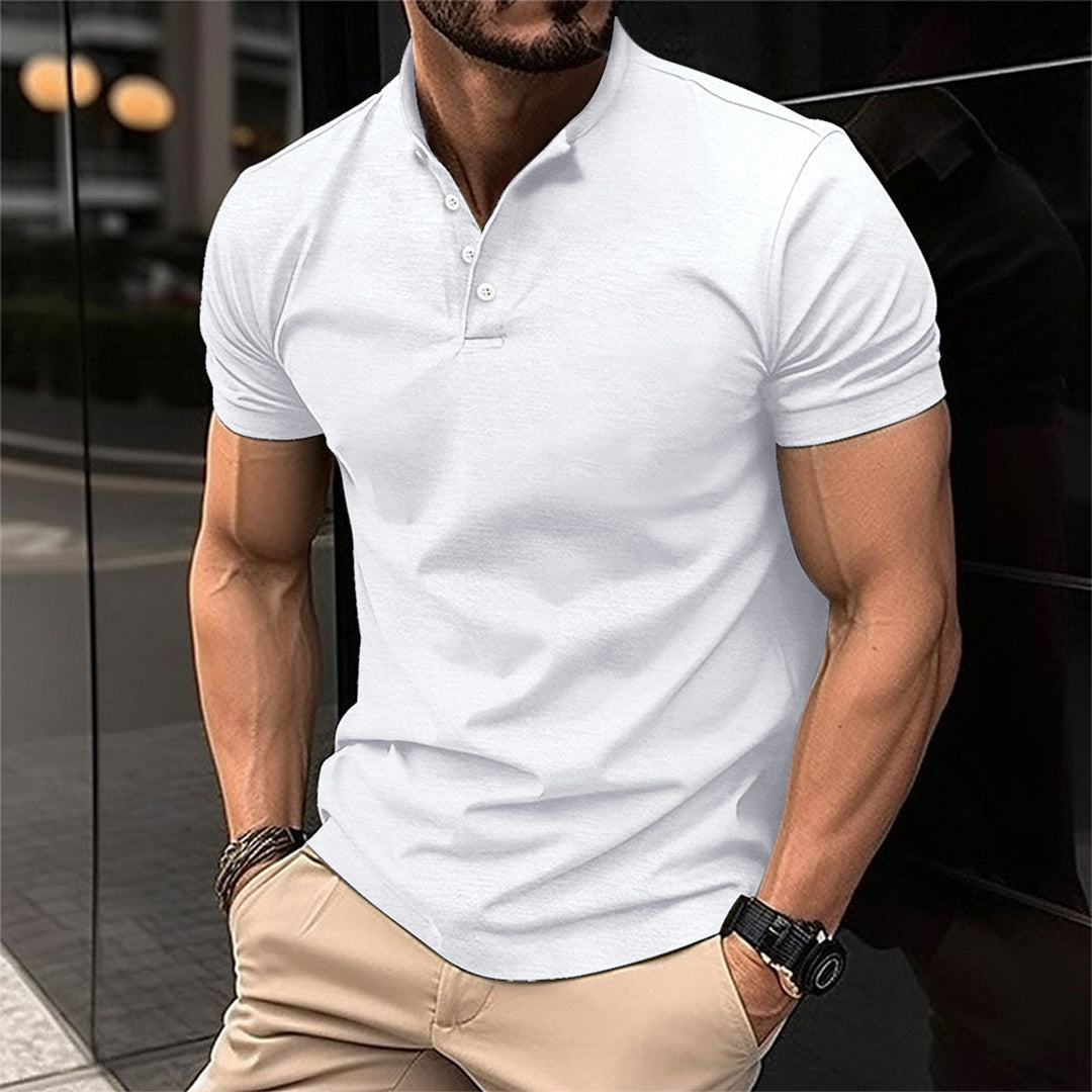 Polo-T-Shirt – Kurzarm – halbe Knopfleiste – Polohemden – Herrenhemden-Weiß-S-Chaps Herrenmode