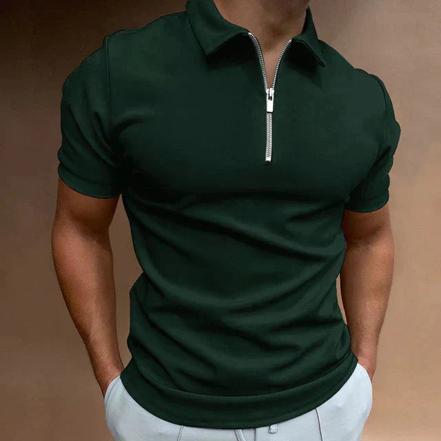 Polo-T-Shirt – Kurzarm – halblanger Reißverschluss – Polo-Shirts – Herren-T-Shirt-Grün-S-Chaps Herrenmode