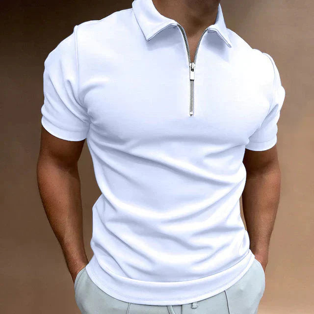 Herren Polo-T-Shirt Kurzarm Mit Reißverschluss Weiß - Norvielle