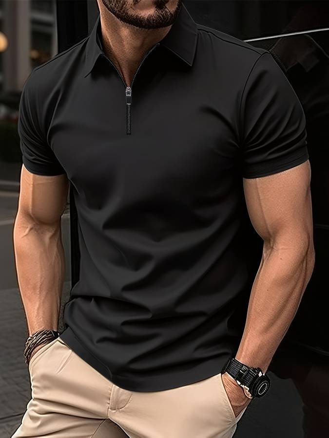 Herren Polo-T-Shirt Kurzarm Umlegekragen Reißverschluss Weiß - Norvielle