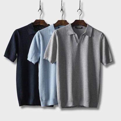 Herren Polo-Shirt V-Ausschnitt Kurzarm Baumwolle Weiß - Norvielle