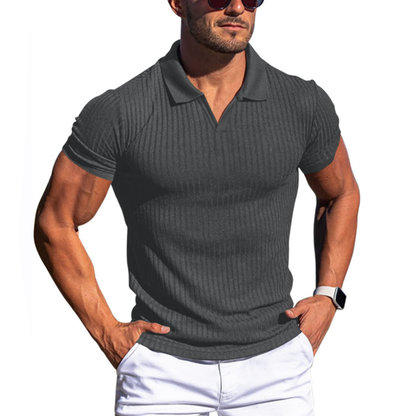 Herren Polo-T-Shirt Slim Fit V-Ausschnitt Weiß - Norvielle