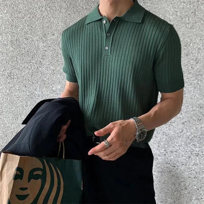 Herren Polohemd Rippstrick Button-Kragen Weiß - Norvielle