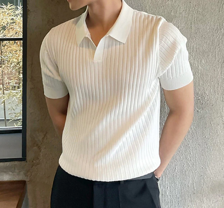 Herren Polohemd Kurzarm Gestrickt Weiß - Norvielle