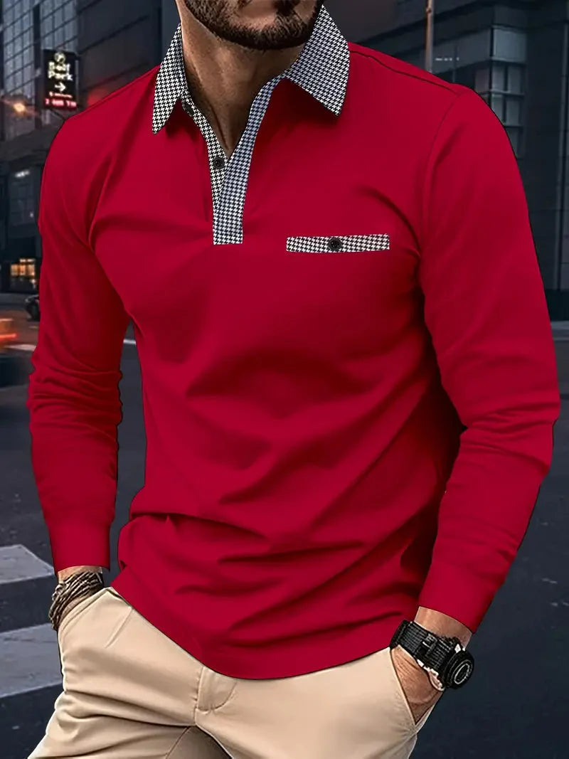 Herren Polohemd Langärmelig Umlegekragen Halber Knopf - Norvielle