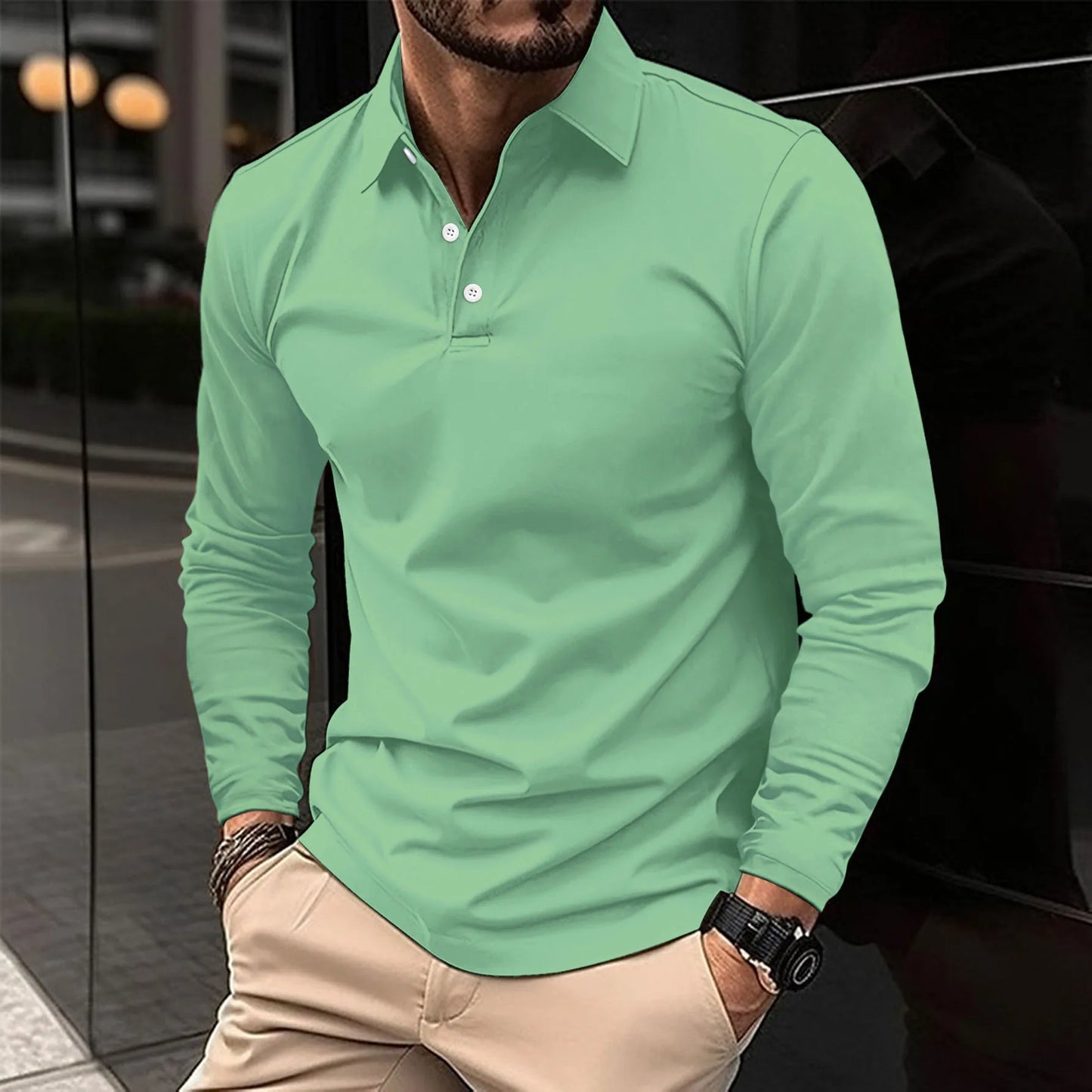 Polohemd – Langärmliges Polohemd mit Kragen für Männer-Grün-S-Chaps Herrenmode