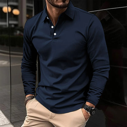 Polohemd – Langärmliges Polohemd mit Kragen für Männer-Marineblau-S-Chaps Herrenmode