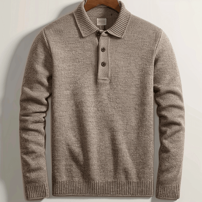Polohemd | Mit Kragen | Langarm | Polopullover | Herrenpullover-Brown-XS-Chaps Herrenmode
