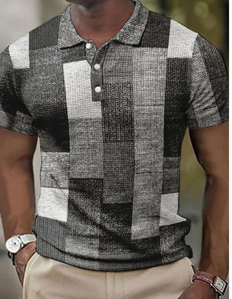 Herren Polohemd Kurzarm Patchwork Baumwolle Blau - Norvielle