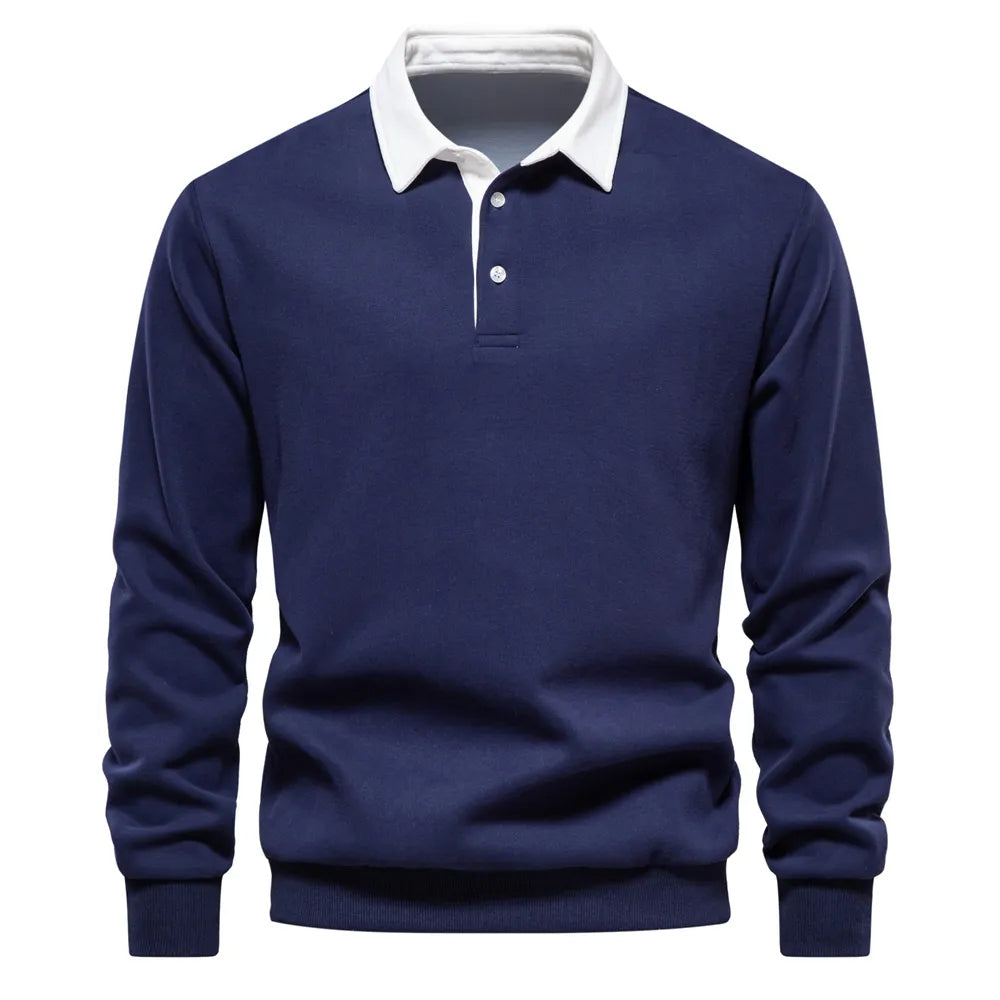 Herren Langarm Polohemd Pullover Baumwolle Weiß - Norvielle