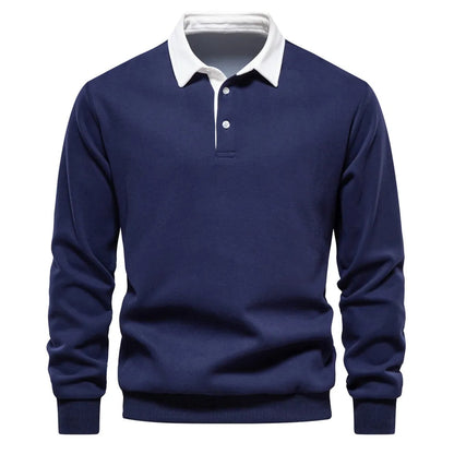 Herren Langarm Polohemd Pullover Baumwolle Weiß - Norvielle