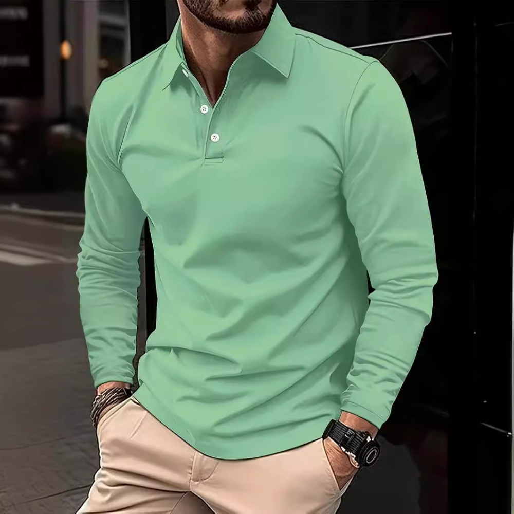 Herren Langarm-Polohemd mit Kragen und Quarter-Button-Up - Norvielle