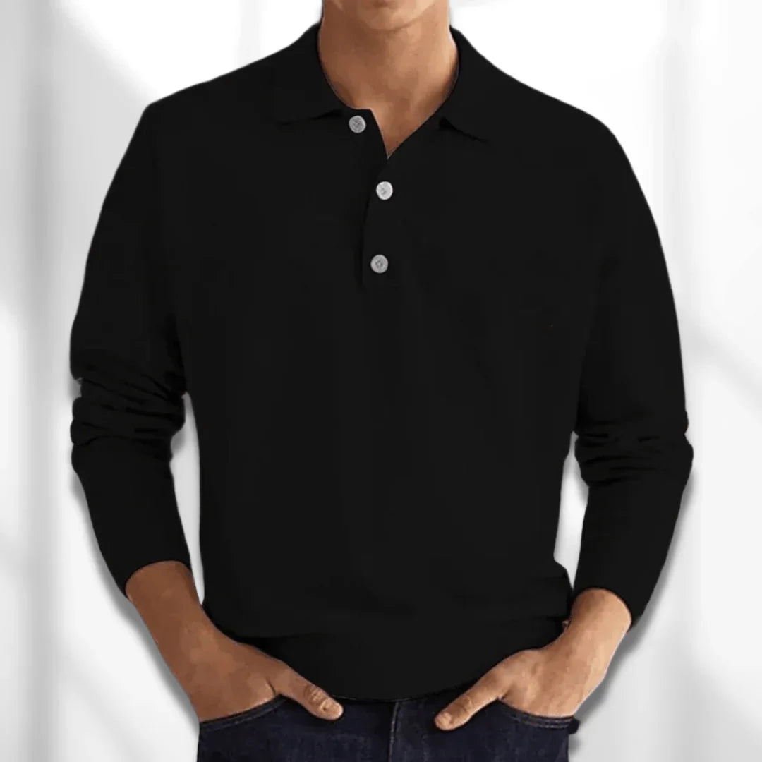 Polopullover | Kragen | Langarm | Poloshirt | Herrenbekleidung-Schwarz-S-Chaps Herrenmode