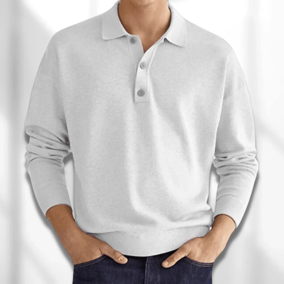 Polopullover | Kragen | Langarm | Poloshirt | Herrenbekleidung-Weiß-S-Chaps Herrenmode