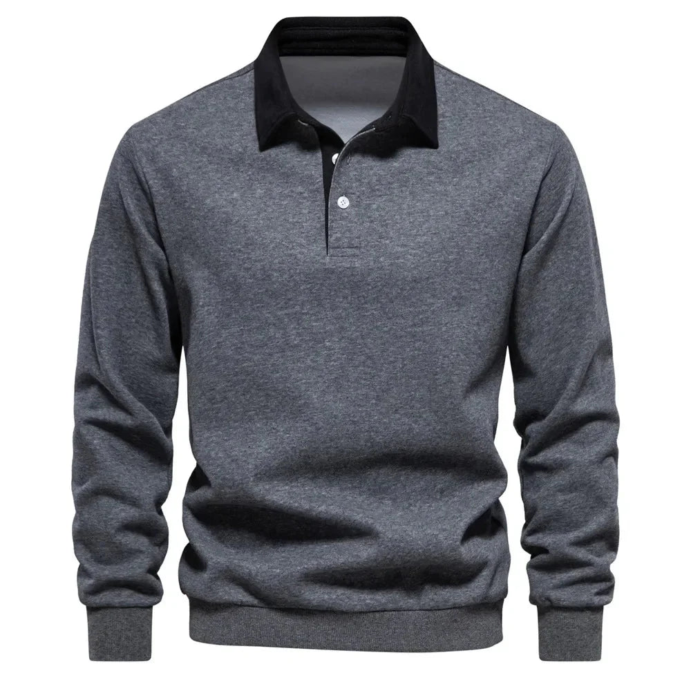 Polopullover - Langarm - Quarter Button-Up - Polopullover - Polohemden für Männer-Grau-S-Chaps Herrenmode
