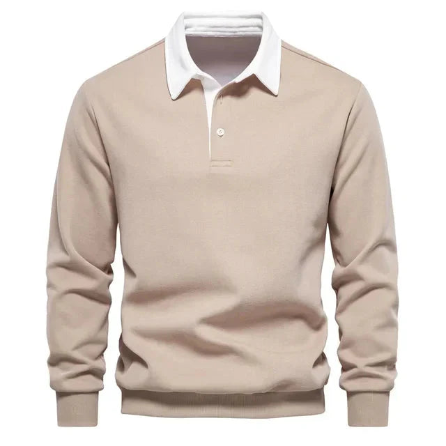 Polopullover - Langarm - Quarter Button-Up - Polopullover - Polohemden für Männer-Khaki-S-Chaps Herrenmode