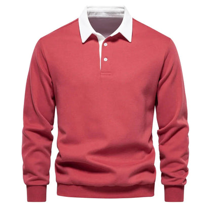 Polopullover - Langarm - Quarter Button-Up - Polopullover - Polohemden für Männer-Rosa-S-Chaps Herrenmode
