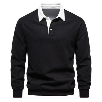 Polopullover - Langarm - Quarter Button-Up - Polopullover - Polohemden für Männer-Schwarz-S-Chaps Herrenmode
