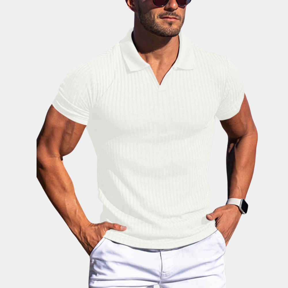 Herren Poloshirt Mit Kragen Gerippt Weiß - Norvielle