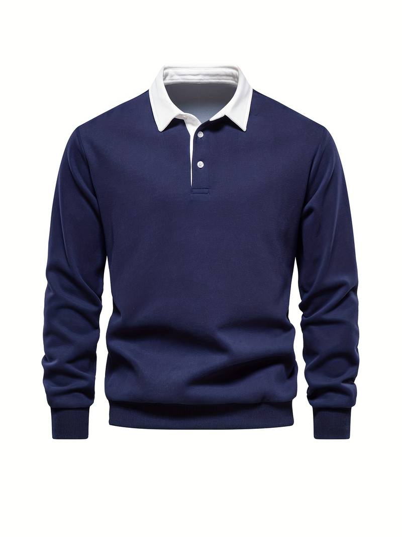 Herren Langarm Poloshirt Umlegekragen Viertelknopfleiste - Norvielle