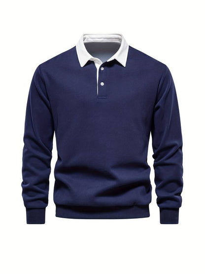 Herren Langarm Poloshirt Umlegekragen Viertelknopfleiste - Norvielle