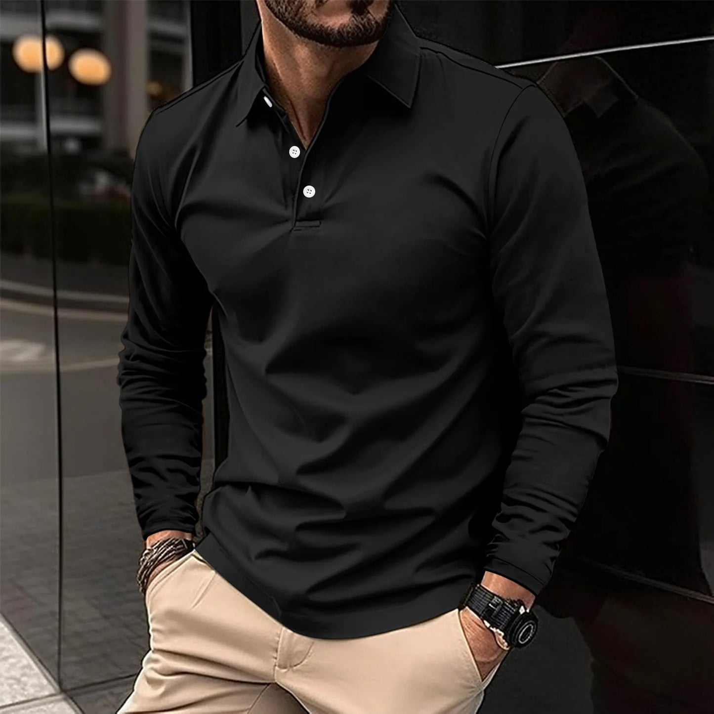 Herren Poloshirt Langarm mit Knöpfen Weiss nicht spezifiziert, daher