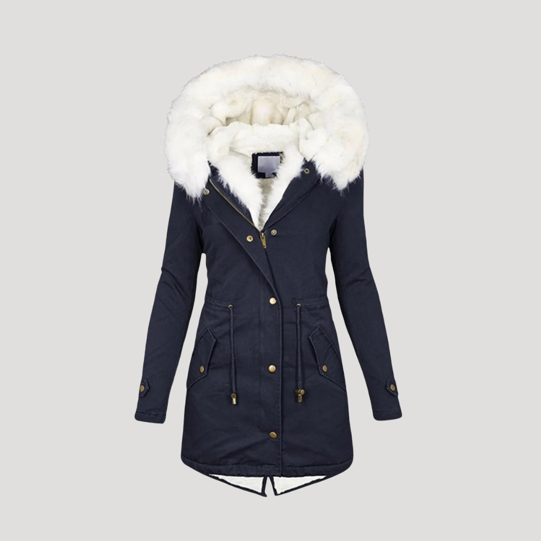 Damen Winterparka Gefüttert Kunstpelzkapuze Taillengürtel